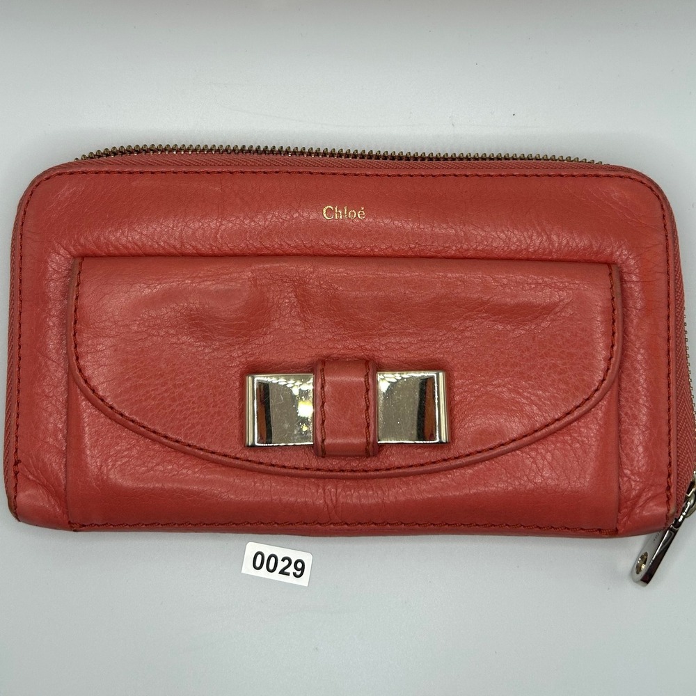 Chloé Coral Leather Zip Around Wallet